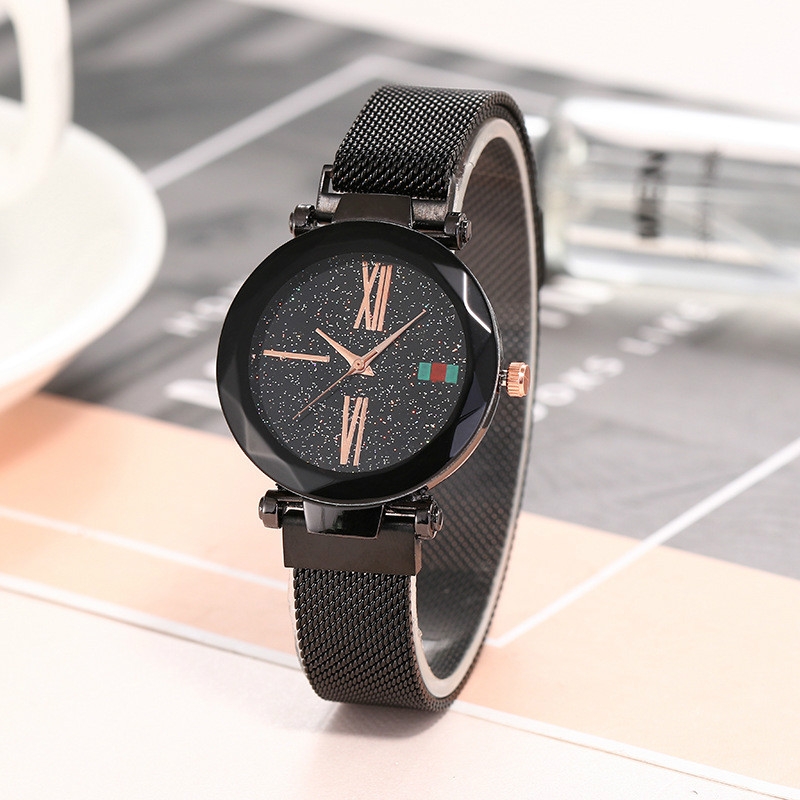 New fashions star quartz watches ladies magnet strap stainless steel plating mesh belt watchs women