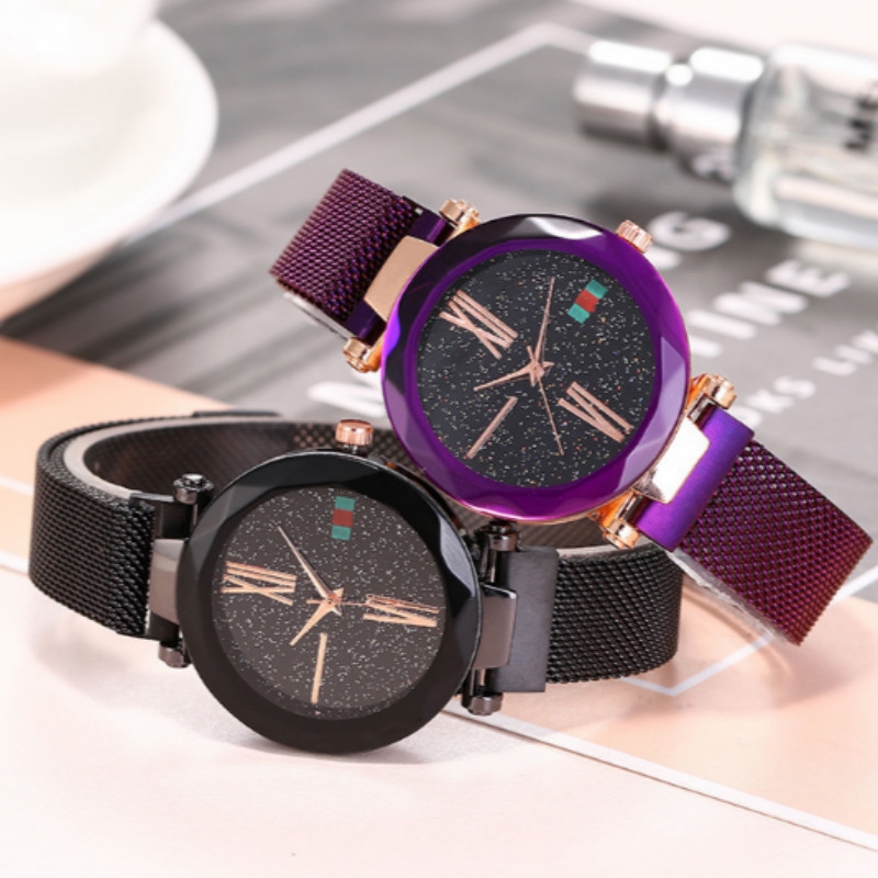 New fashions star quartz watches ladies magnet strap stainless steel plating mesh belt watchs women