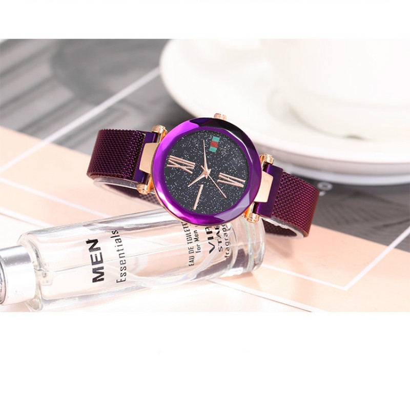New fashions star quartz watches ladies magnet strap stainless steel plating mesh belt watchs women