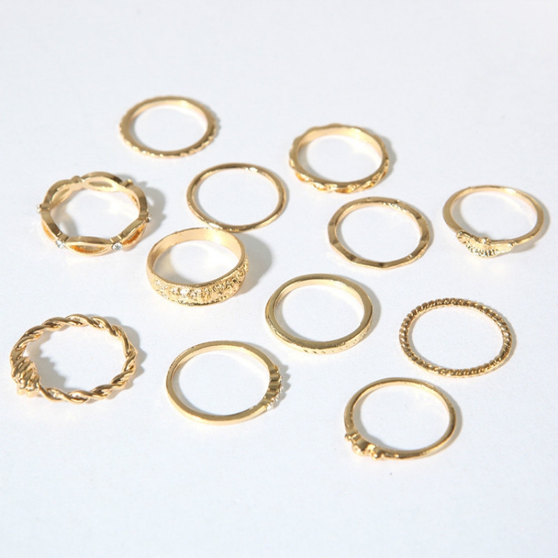 12 Pcs/set rings set for ladies retro diamond ring  knotted carved rings wedding jewelry women