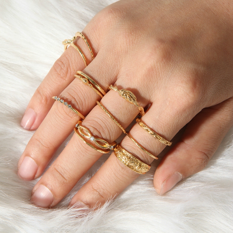 12 Pcs/set rings set for ladies retro diamond ring  knotted carved rings wedding jewelry women