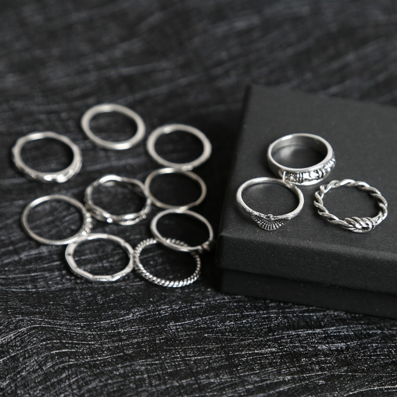 12 Pcs/set rings set for ladies retro diamond ring  knotted carved rings wedding jewelry women