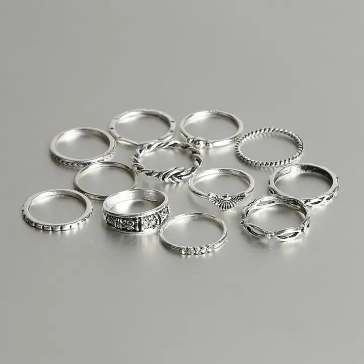 12 Pcs/set rings set for ladies retro diamond ring  knotted carved rings wedding jewelry women