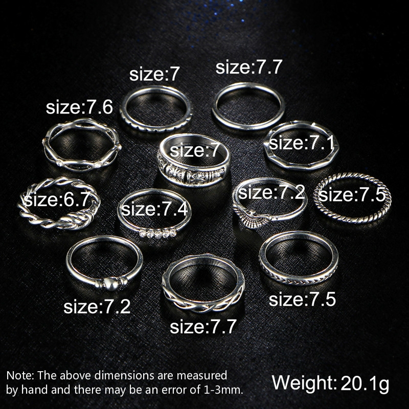 12 Pcs/set rings set for ladies retro diamond ring  knotted carved rings wedding jewelry women