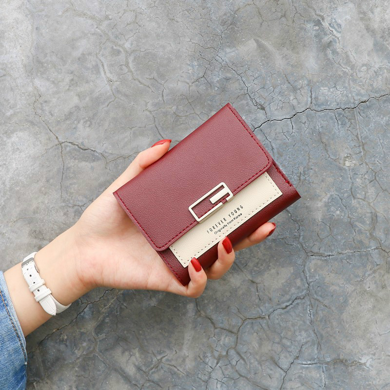 New arrival korean wallet leather women hit color wallet ladies short buckle fashion mini coin purse