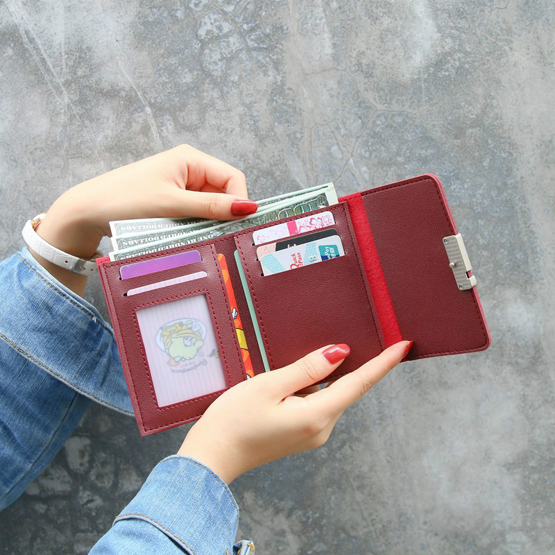 New arrival korean wallet leather women hit color wallet ladies short buckle fashion mini coin purse