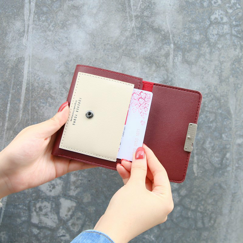 New arrival korean wallet leather women hit color wallet ladies short buckle fashion mini coin purse