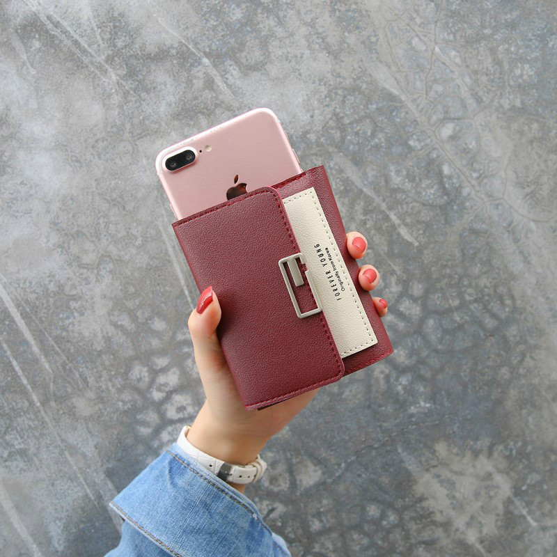 New arrival korean wallet leather women hit color wallet ladies short buckle fashion mini coin purse