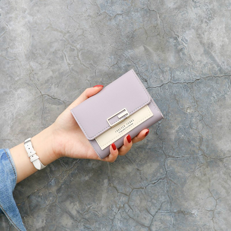 New arrival korean wallet leather women hit color wallet ladies short buckle fashion mini coin purse
