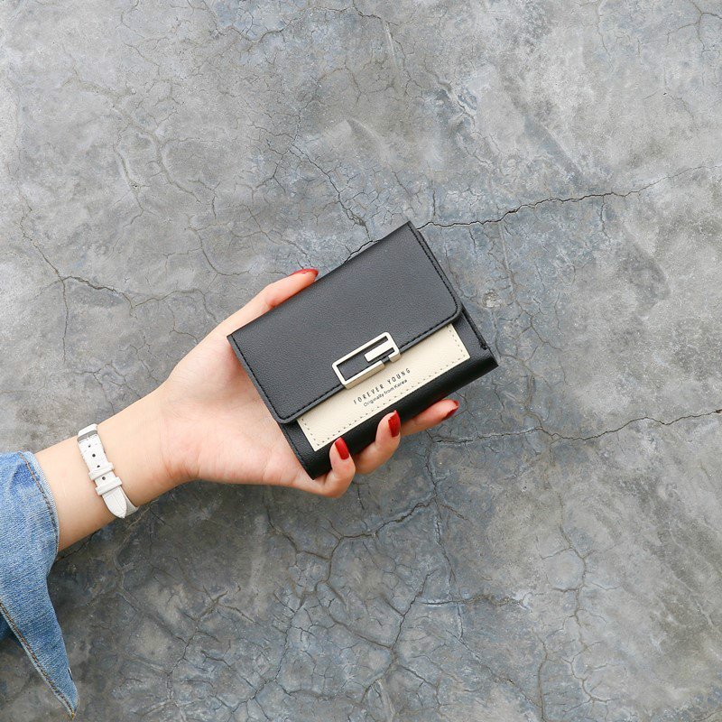 New arrival korean wallet leather women hit color wallet ladies short buckle fashion mini coin purse