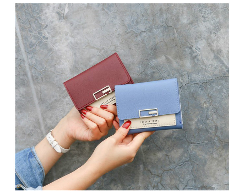 New arrival korean wallet leather women hit color wallet ladies short buckle fashion mini coin purse