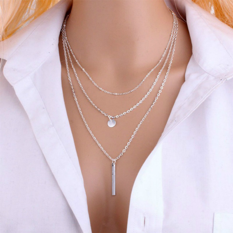 Multilayered necklaces and pendants for women gold silver long chain jewellery fashion jewelry gift