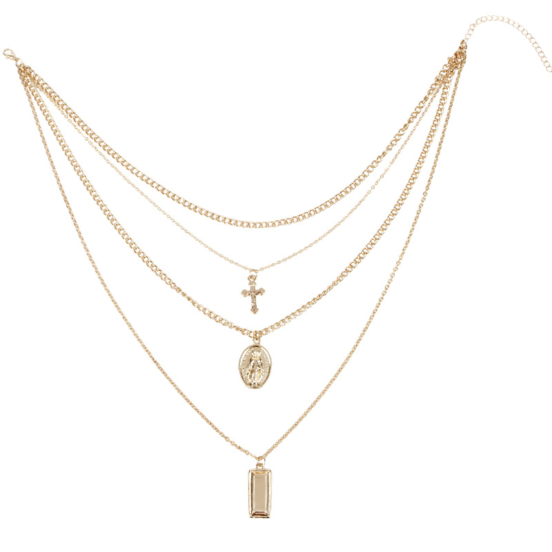 Gold multilayered necklaces and pendants for women long chain cross virgin mary jewelry fashion gift