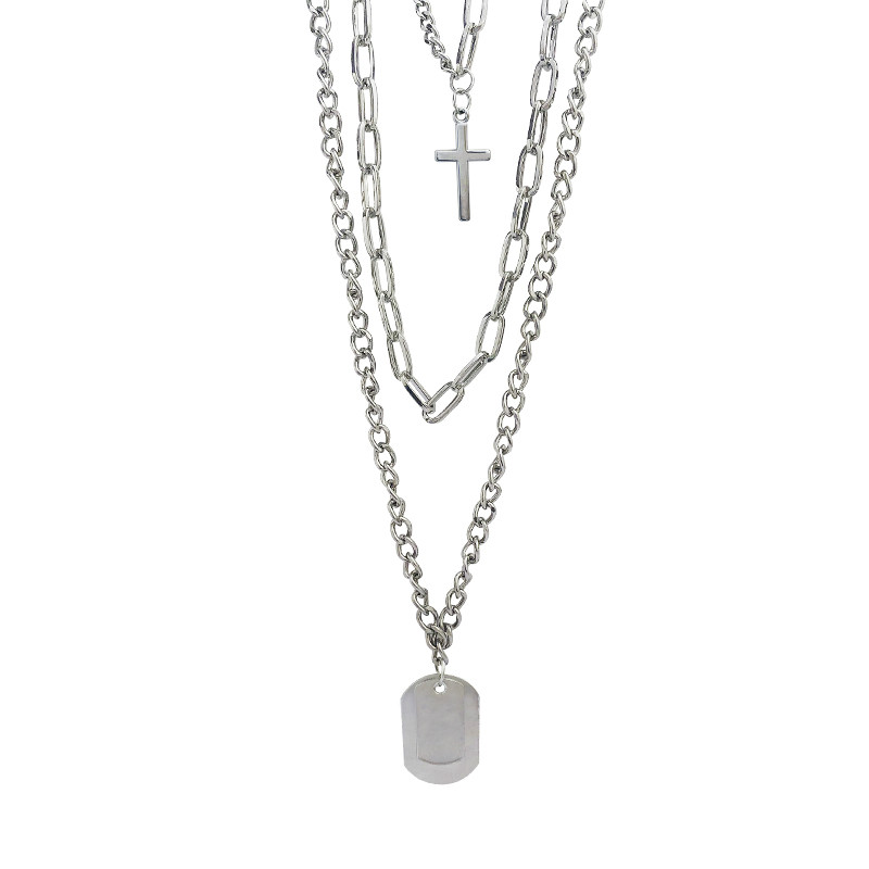 Personality cross square multilayer hip hop long chain cool necklace for women men jewelry gifts