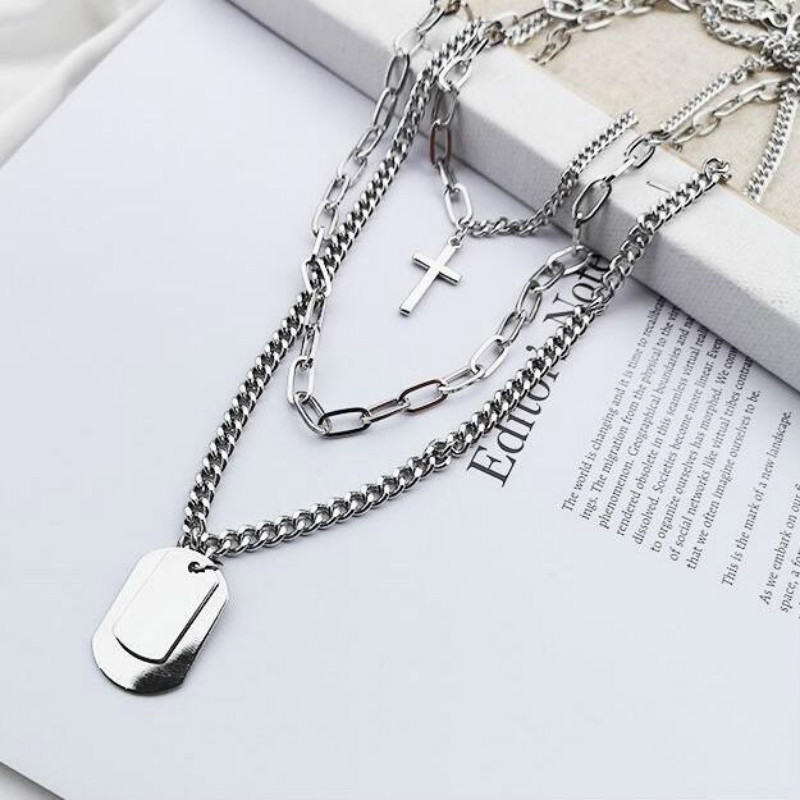 Personality cross square multilayer hip hop long chain cool necklace for women men jewelry gifts