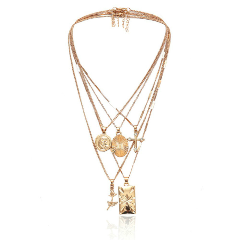 5PCS/SET Multilayer cross pendant choker necklace for women set long chain christian jewelry gifts