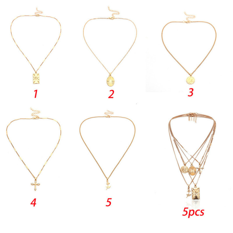 5PCS/SET Multilayer cross pendant choker necklace for women set long chain christian jewelry gifts