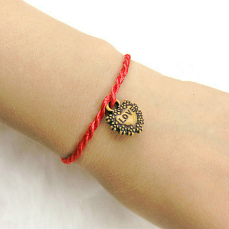 2PCS/SET imitation wood lace love braided red rope bracelets gifts for men and women