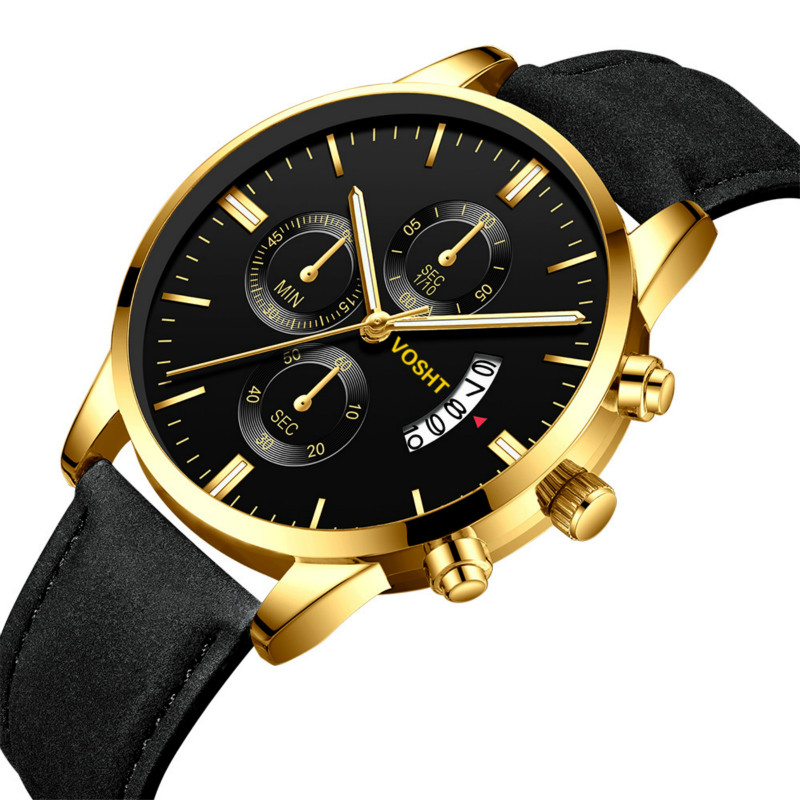 Watches men fashion sport stainless steel case leather band watch quartz business wristwatch watch
