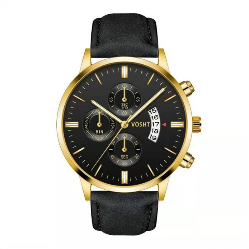 Watches men fashion sport stainless steel case leather band watch quartz business wristwatch watch