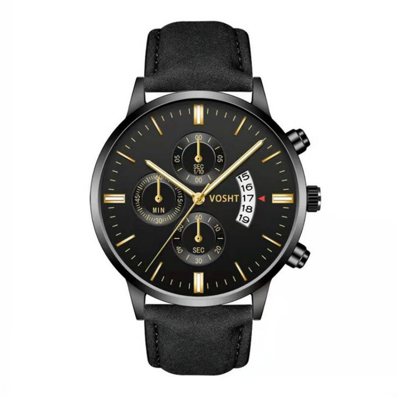 Watches men fashion sport stainless steel case leather band watch quartz business wristwatch watch