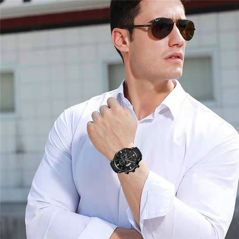Watches men fashion sport stainless steel case leather band watch quartz business wristwatch watch