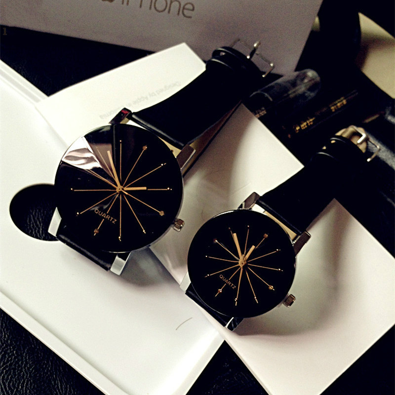 2PCS/SET Couple watches men and women fashion meridian ray PU leather quartz wrist watche watch