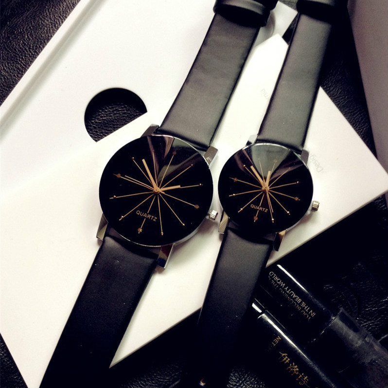 2PCS/SET Couple watches men and women fashion meridian ray PU leather quartz wrist watche watch