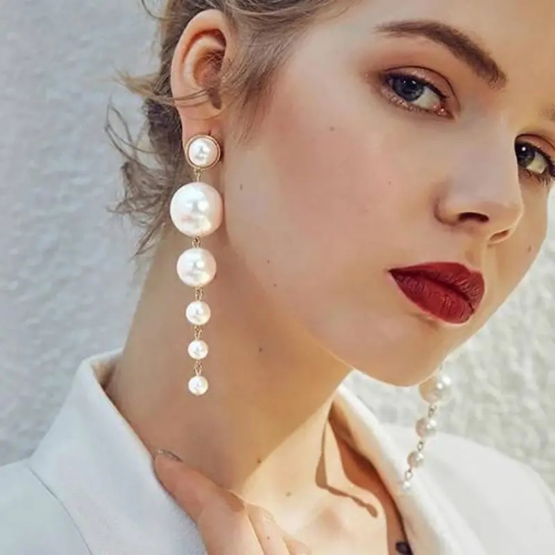 Fashion Lady earringss in jewelry for women Elegant Pearl Long Tassel Dangle wedding jewellery gifts