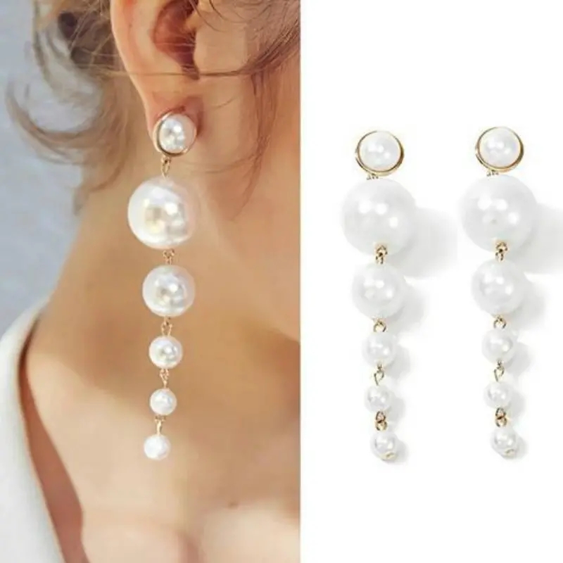 Fashion Lady earringss in jewelry for women Elegant Pearl Long Tassel Dangle wedding jewellery gifts