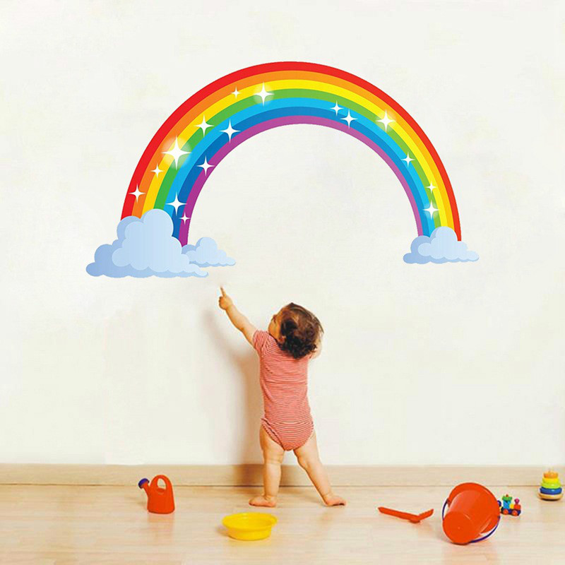 Rainbow mural room decoration sticker kindergarten creative children's room crow wall sticker