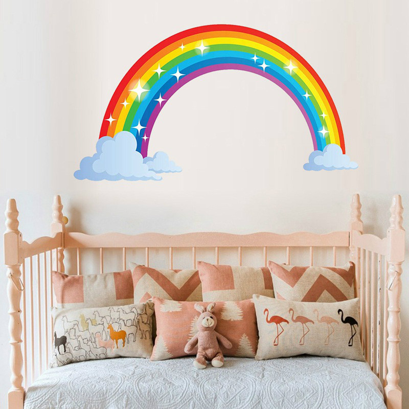Rainbow mural room decoration sticker kindergarten creative children's room crow wall sticker