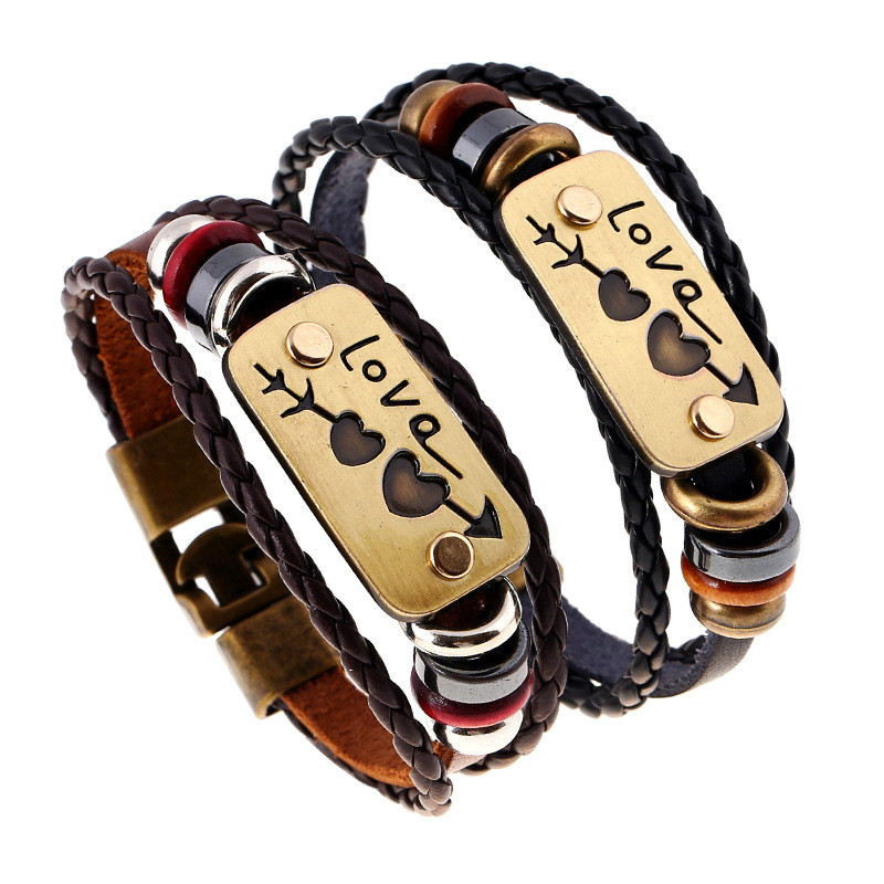 Korean leather couple bracelet woven couple female bracelet Valentine's day leather bracelet