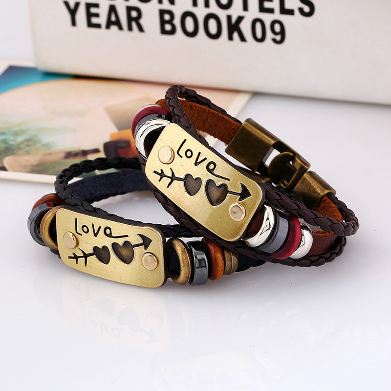 Korean leather couple bracelet woven couple female bracelet Valentine's day leather bracelet