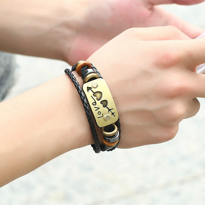 Korean leather couple bracelet woven couple female bracelet Valentine's day leather bracelet