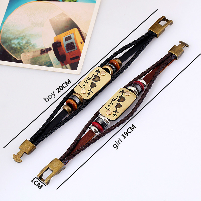 Korean leather couple bracelet woven couple female bracelet Valentine's day leather bracelet