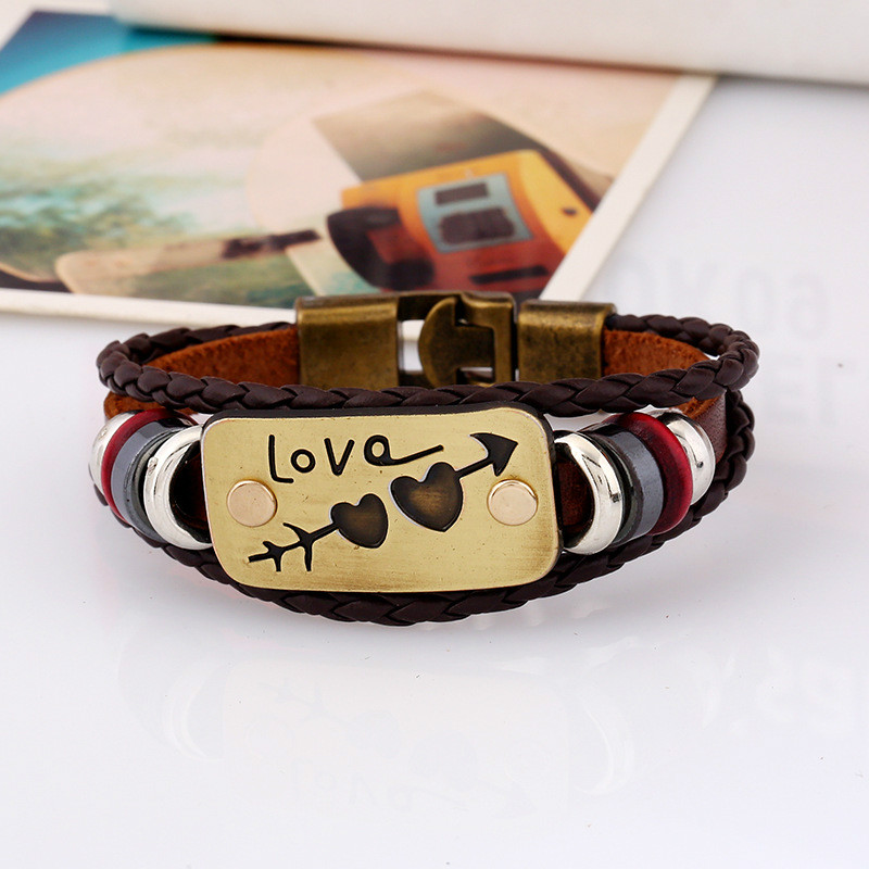 Korean leather couple bracelet woven couple female bracelet Valentine's day leather bracelet