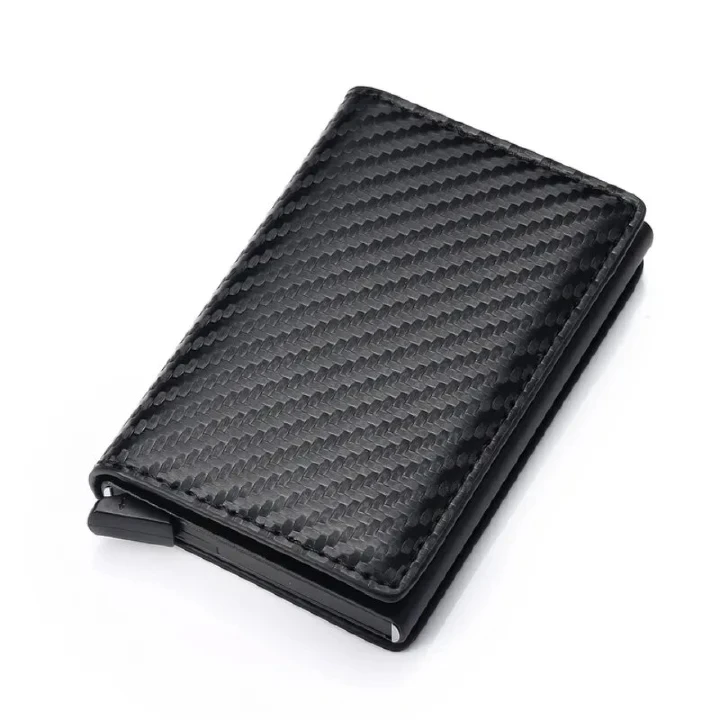 Mini Wallets Men And Women Carbon Fiber Card Holder Wallets Brand Rfid Magic Trifold Leather Slim Small Money Bag Male Purses