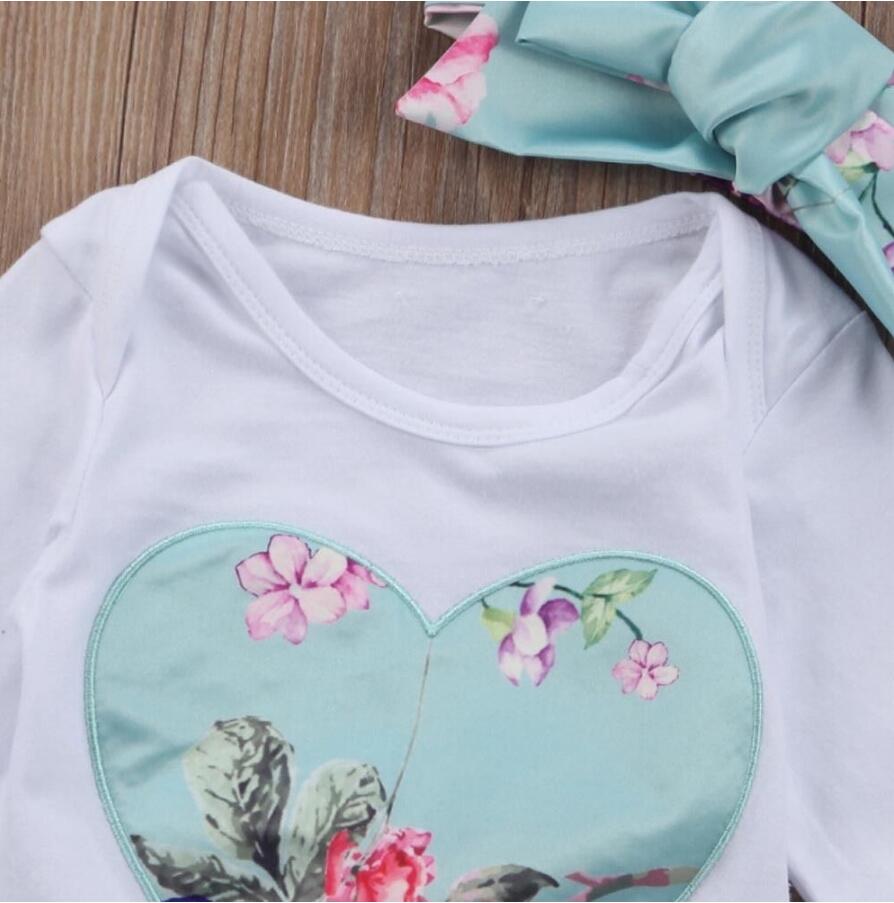 JC Newborn Baby Girls 3PCS Suits Flower Long sleeve Rompers+pants+Scarf Set Outfits Clothes 3pc
