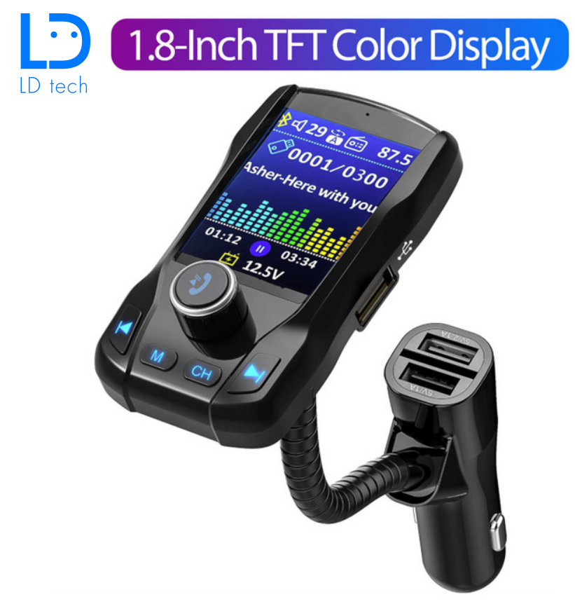 LD Tech Bluetooth Car Kit Color Screen MP3 Music Player FM Transmitter AUX Audio Car Charger Radio