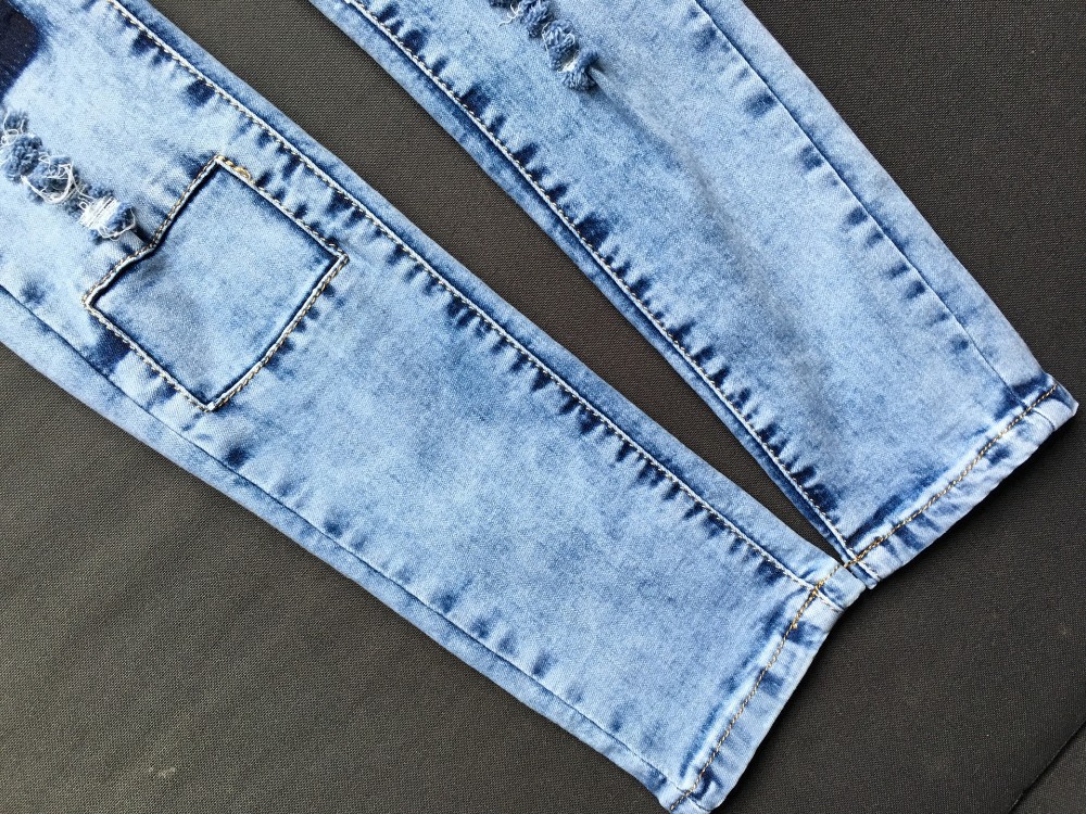 Summer Style Low Waist Sky Blue Patchwork Skinny Tights Women Pencil Jeans High Stretch Sexy Trousers & Leggings