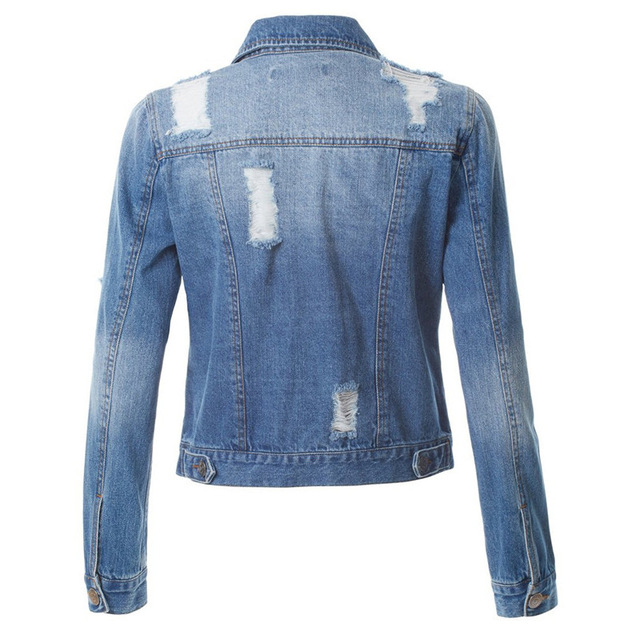 Ladies' new denim jacket with ripped holes and slimming jacket