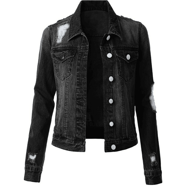Ladies' new denim jacket with ripped holes and slimming jacket