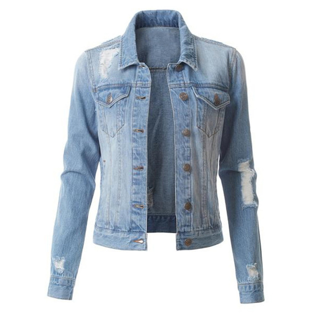 Ladies' new denim jacket with ripped holes and slimming jacket