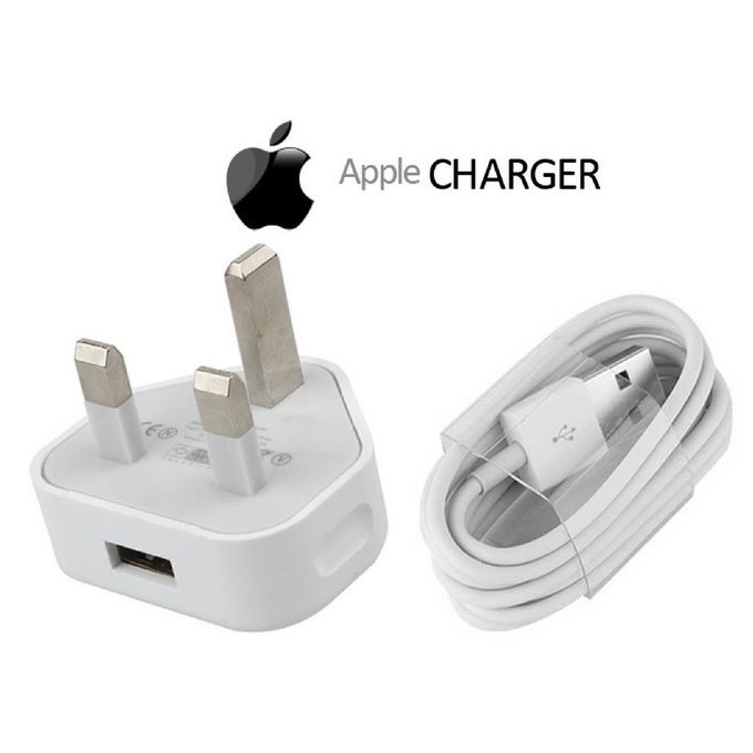 APPLE 5W CHARGER FOR iPhone 5 6 7 / iPod/ iPad Charger WITH LIGHTNING CABLE - White