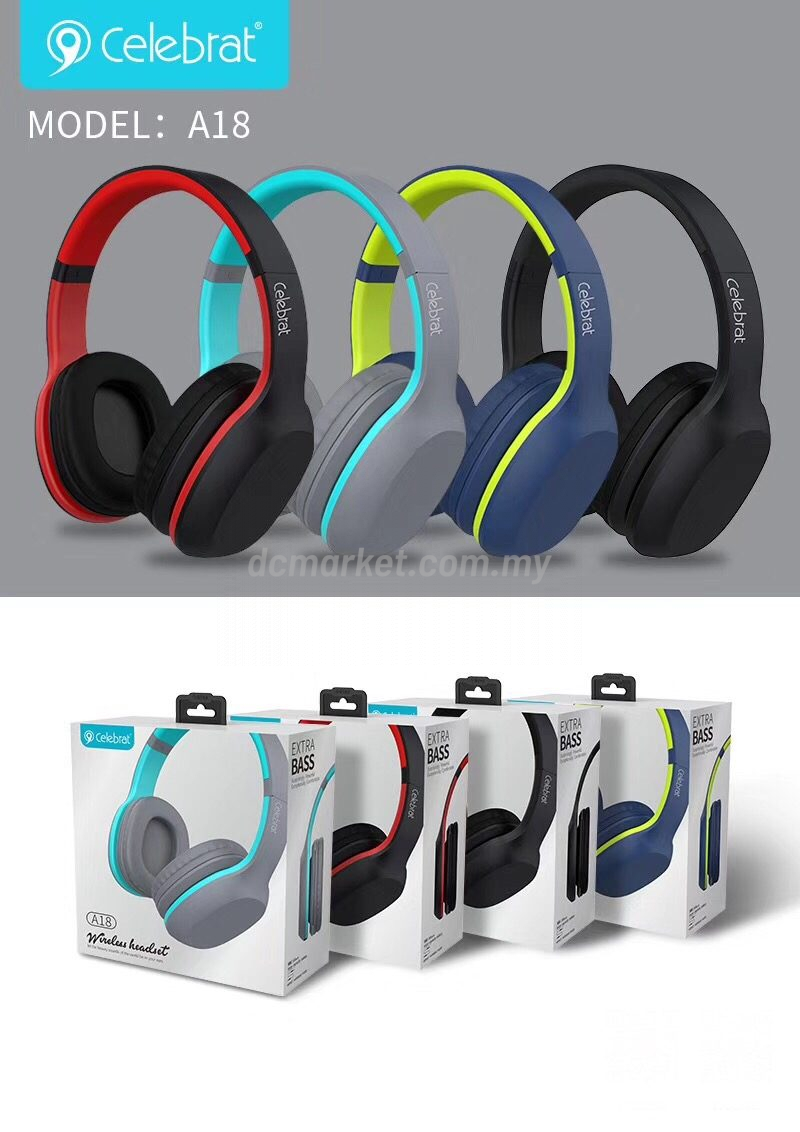 CELEBRAT A18 Wireless Bluetooth Headphone With Extra Bass BLACK