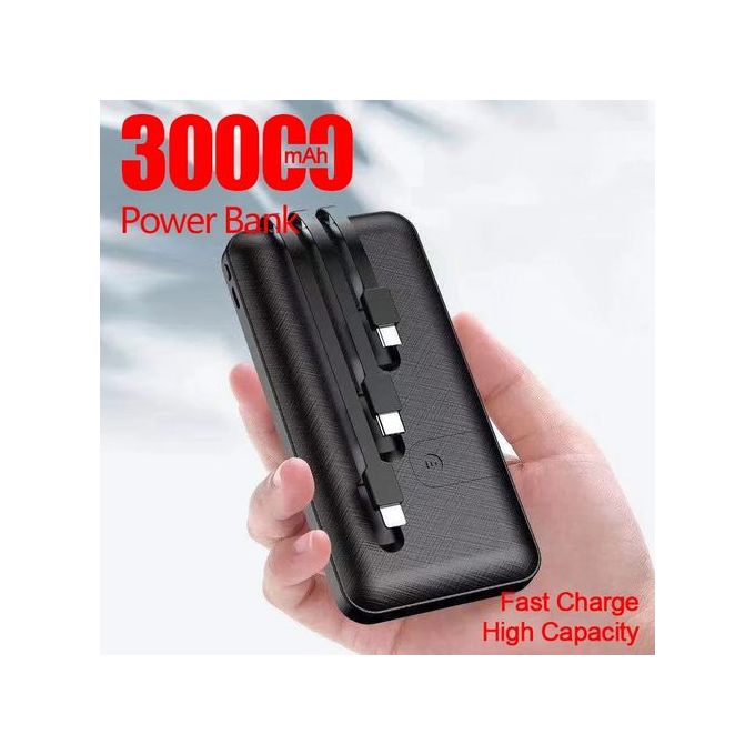 30000MAH SMART PORTABLE POWER BANK WITH 3 CHARGING CABLES 10W Full Capacity LED DISPLAY and Torch