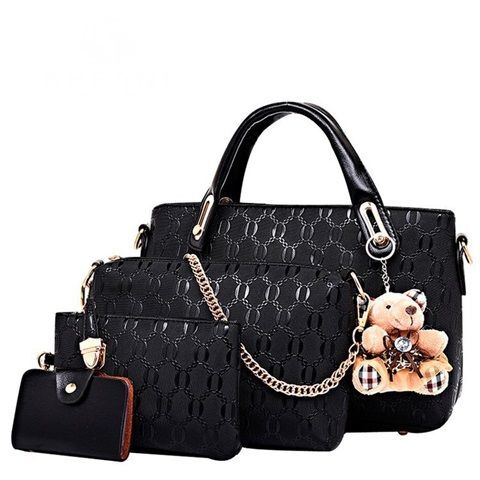 Fashion Shoulder Bag Combination 4-Piece Classic Women Luxury Handbag PU Leather Bag Blue