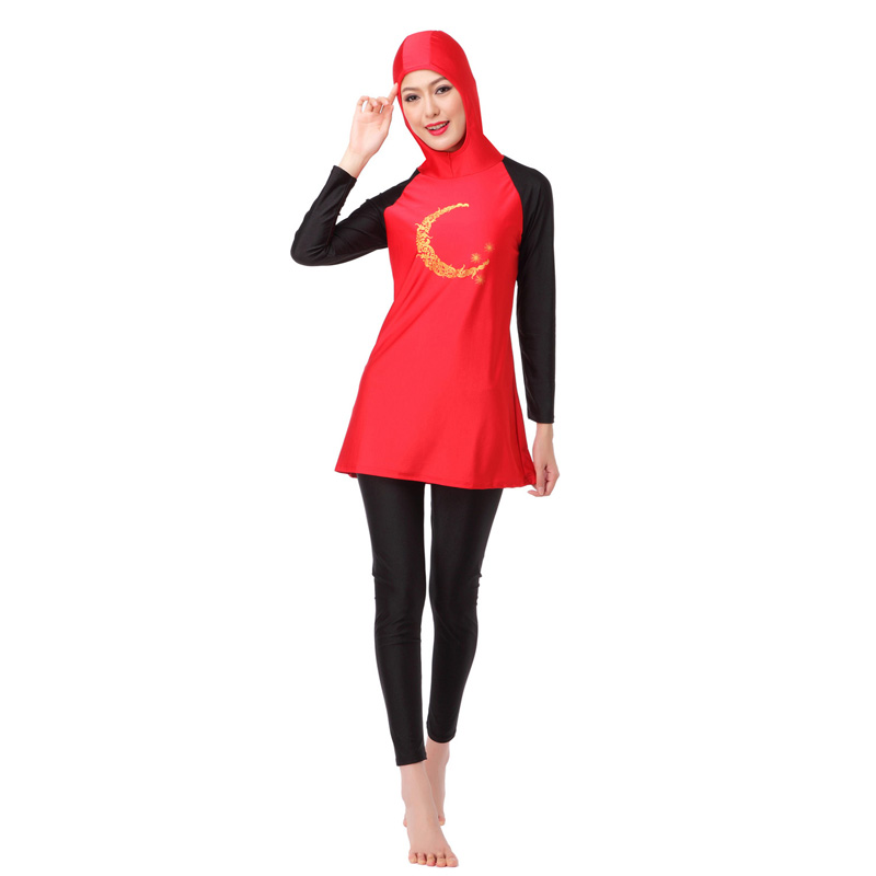Women's Muslim swimsuit lady's A two-piece suit consists of cap and jacket together woman's swimwear