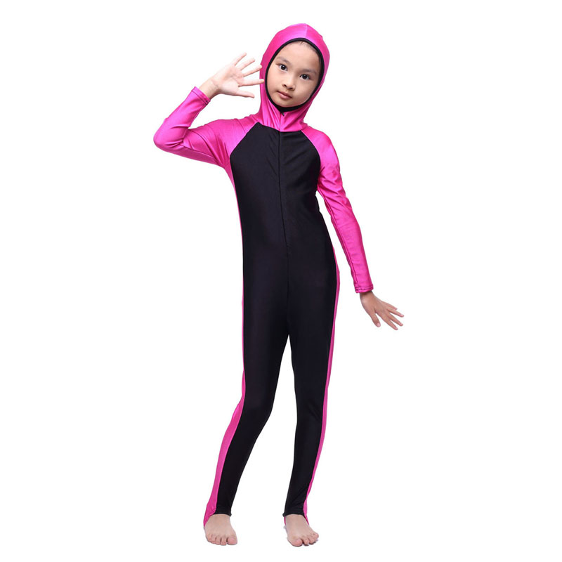 girl's Islamic Muslim conjoined swimsuit child's a one-piece suit consists of cap, jacket and pant